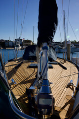 sailboat with teak wood deck