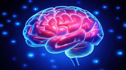 Glowing human brain with neural activity.