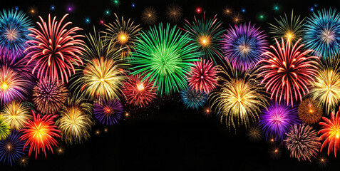 Fototapeta premium Colorful fireworks display on dark night sky