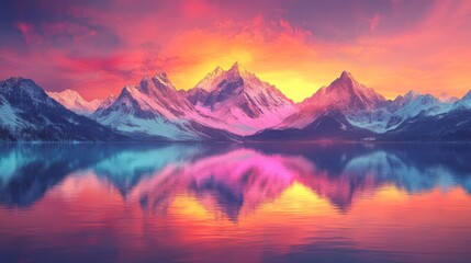Majestic Mountains Reflecting In A Calm Lake At Sunset