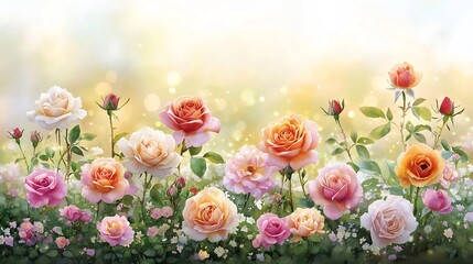 Obraz premium Vibrant Rose Garden in Soft Golden Light