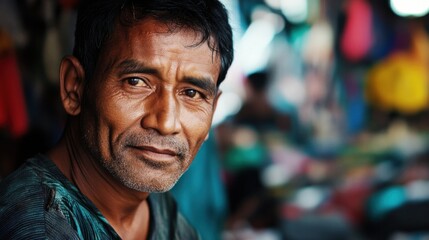 The resilience of street vendors captured through close-up portraits against a backdrop of bustling markets, Reflecting the entrepreneurial spirit in informal economies, photography style