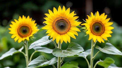 Fototapeta premium Vibrant Sunflower Field Swaying Gently in the Warm Sunshine