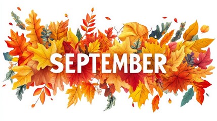 September Banner with Autumn Foliage Background