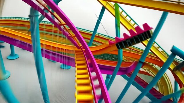 Colorful Roller Coaster in Motion