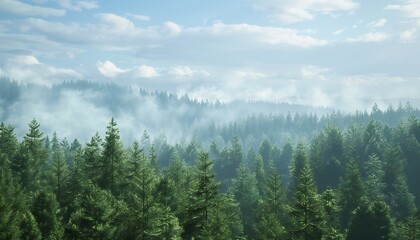 Fototapeta premium A bird's-eye view of a green pine forest