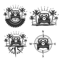 Off Road Beach Illustration Clip Art Design Shape. 4x4 Summer Travel Silhouette Icon Vector. © josepperianes