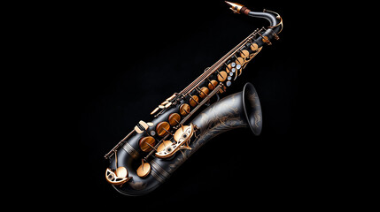 Obraz premium Elegant black saxophone on dark background