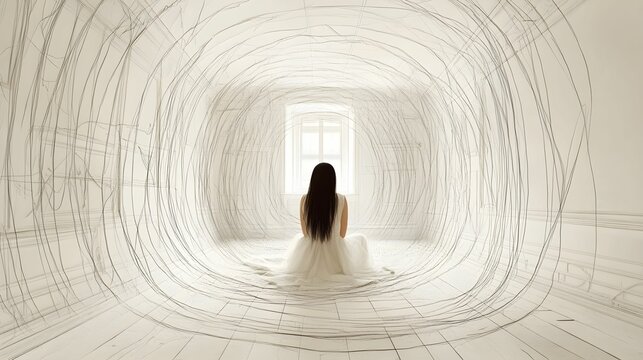 depresja, problemy psychiczne, minimalistyczne wnętrze, ukryte zmagania, wewnętrzny chaos, surrealizm, symbolika, emocje, psychologia, introspekcja, elegancja, mężczyzna, samotność, mentalne zdrowie, 