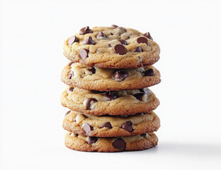 Stack of chocolate chip cookies, isolated on white background. PNG transparent.
