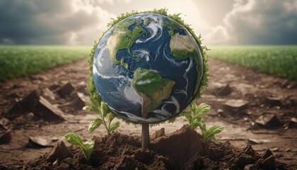 Earth growing from a crop showing the importance of plants for the world.