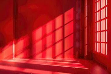 Red studio backdrop with window shadows for product display.