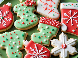 Obraz premium Colorful holiday cookies decorated for festive celebrations and gatherings, photography of food styling concept.