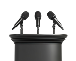 Elegant podium with microphones, ideal for presentations, isolated on transparent cutout background