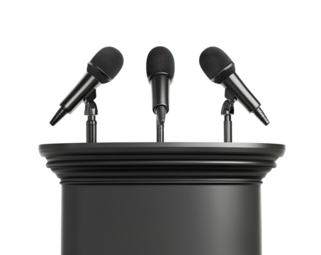 Elegant podium with microphones, ideal for presentations, isolated on transparent cutout background