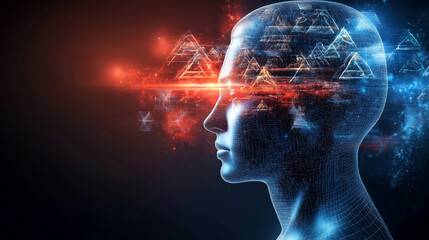 Obraz premium Futuristic Mind with Digital and Geometric Patterns, Universal Authority