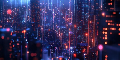 Obraz premium A cityscape with sensors and data lines, representing the concept of a smart city powered by interconnected electric technology