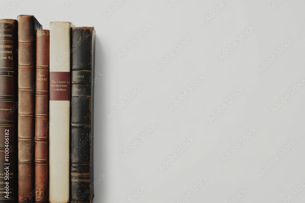 Poster books of various genres are neatly arranged in a line on a clean white background, showcasing their 