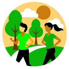 Two Women Running in Park on Sunny Day