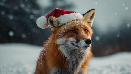 Obraz premium fox wears a festive Santa hat 