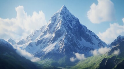 Fototapeta premium Majestic Snowcapped Mountain Peak Soaring Above Clouds