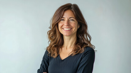 Smiling caucasian young adult female professional portrait on light background