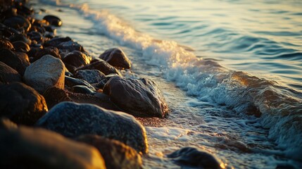 Wellen treffen auf Steine am Strand