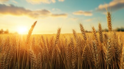 Golden wheat field at sunset, capturing the beauty of nature's bounty.