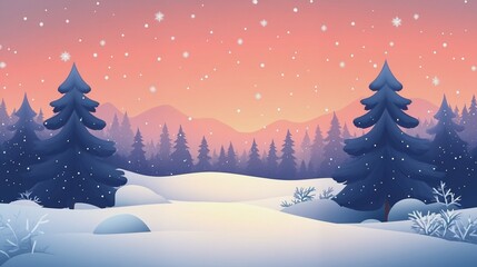 Merry christmas and happy new year greeting background with copy-space. Winter landscape with snow and christmas trees