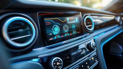 Obraz premium Advanced Climate Control System in Luxury Car Interior with Digital Displays and Ergonomic Design