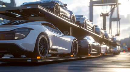 Cars Transported on Vehicle Carrier, automotive logistics.