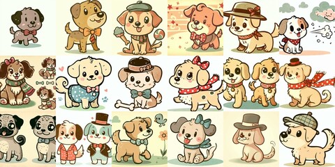 Fototapeta premium Cartoon vintage style funny dogs. AI generated illustration