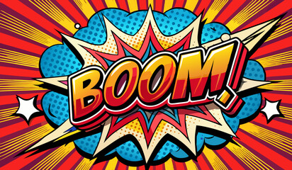 Comic book style explosion with 'Boom' text.