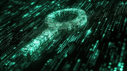 Digital Key in Data Stream Showing Innovation and Cybersecurity in a Futuristic World
