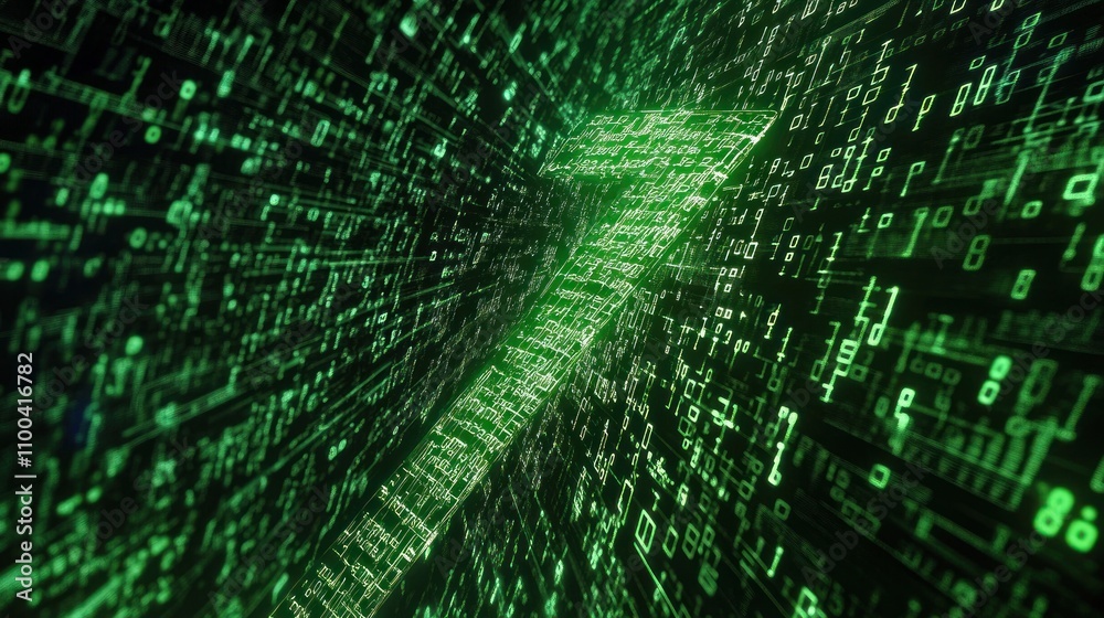 Poster futuristic digital matrix with binary coding in neon green background design