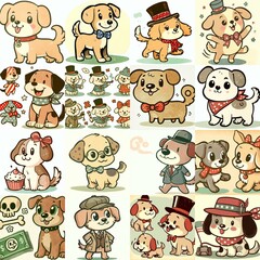 Fototapeta premium Cartoon vintage style funny dogs. AI generated illustration