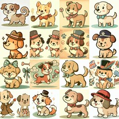 Naklejka premium Cartoon vintage style funny dogs. AI generated illustration