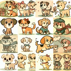 Fototapeta premium Cartoon vintage style funny dogs. AI generated illustration
