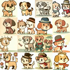 Naklejka premium Cartoon vintage style funny dogs. AI generated illustration