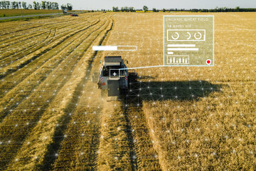 Harvesting crops efficiency with AI Data analysis technology. Futuristic Agriculture Concept of Computerized