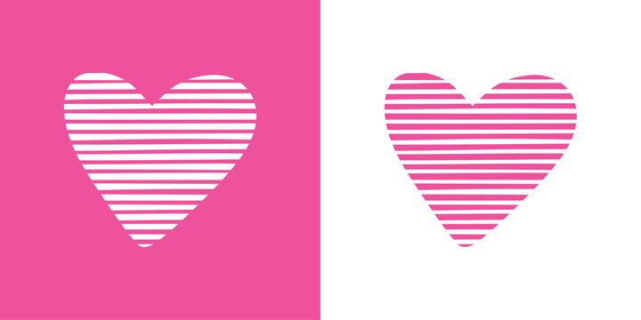 Logo con silueta de coraz&oacute;n con relleno de patr&oacute;n de l&iacute;neas paralelas horizontales para tarjetas y felicitaciones de San Valent&iacute;n