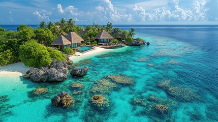 Obraz premium Aerial View of Maldives Overwater Villas and Crystal Clear Lagoon