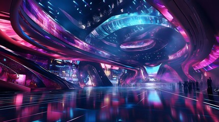 High tech digital stage with layers of glowing led l AI generated illustration