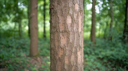 Fototapeta premium Close-up of tree trunk in lush green forest