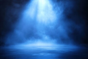 Fototapeta premium 3D-rendered image of a podium with a blue spotlight and a background filled with smoke.