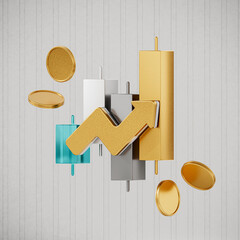 Financial trading banner in 3d realistic style. Investment trading in the stock market. 3d illustration. 3D Illustration