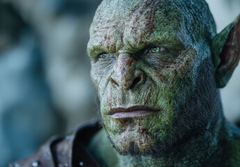 Fototapeta premium Closeup portrait of a green-skinned humanoid creature