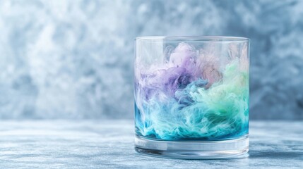 Colorful smoke swirling in a glass