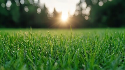 Naklejka premium Lush green grass field with sunlight