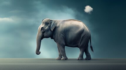 Elephant Walking on Road Under a Moody Sky